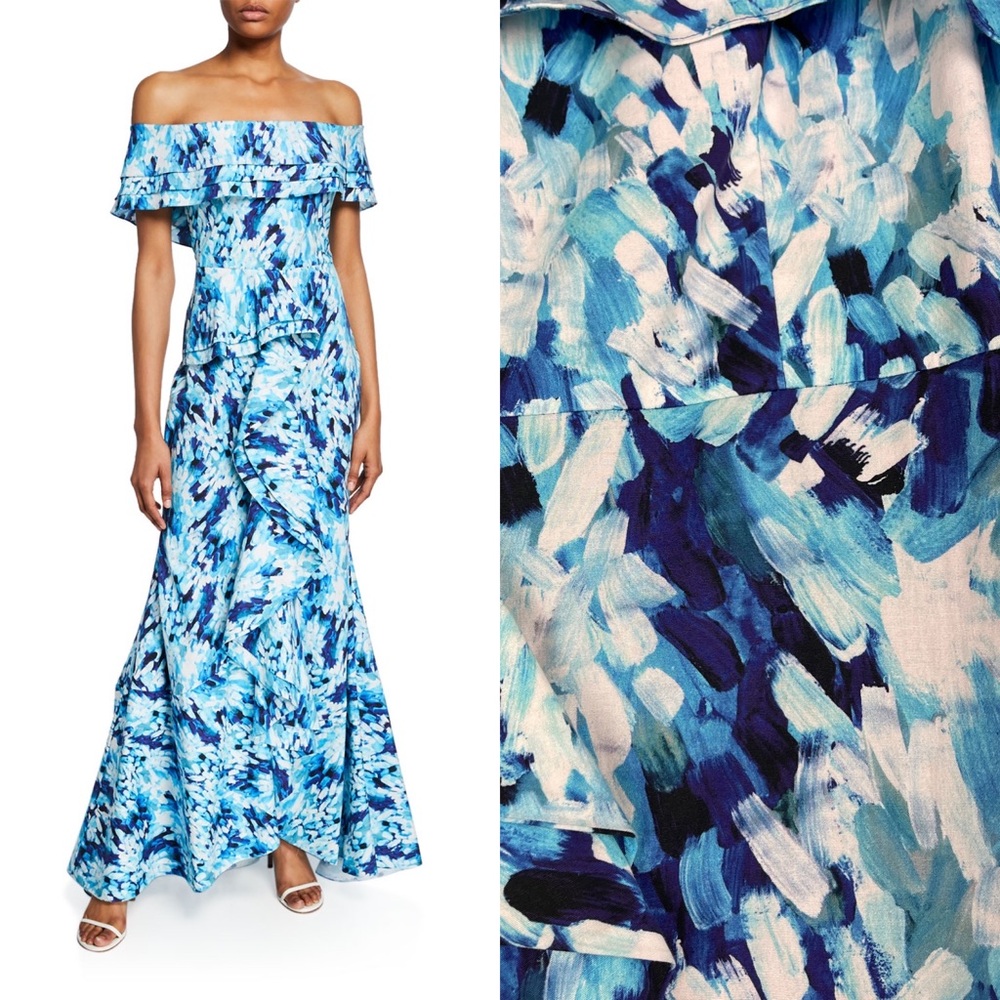 Badgley Mischka Paint Printed Tiered Mermaid Dress